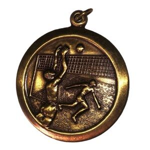 VOLLEYBALL PENDANT MEDAL BRASS TONE VINTAGE CHARM